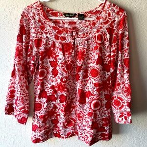 Eddie Bauer Women’s Red Floral Blouse Small
